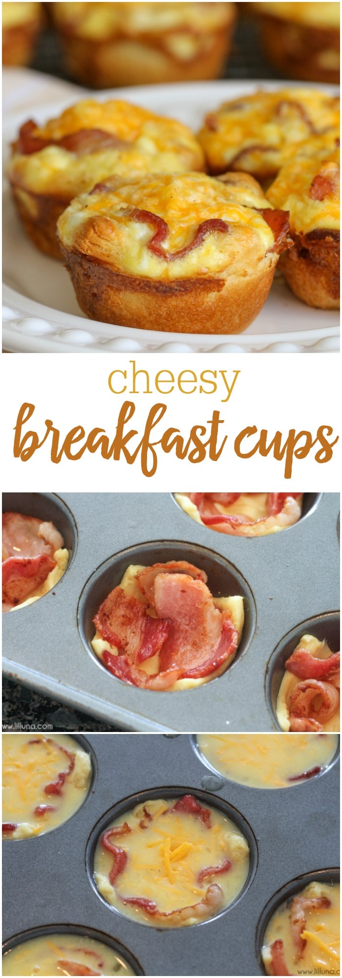 简单的奶酪早餐——一个新月形的卷底，上面有鸡蛋、培根和奶酪!最适合早餐或早午餐的松饼!