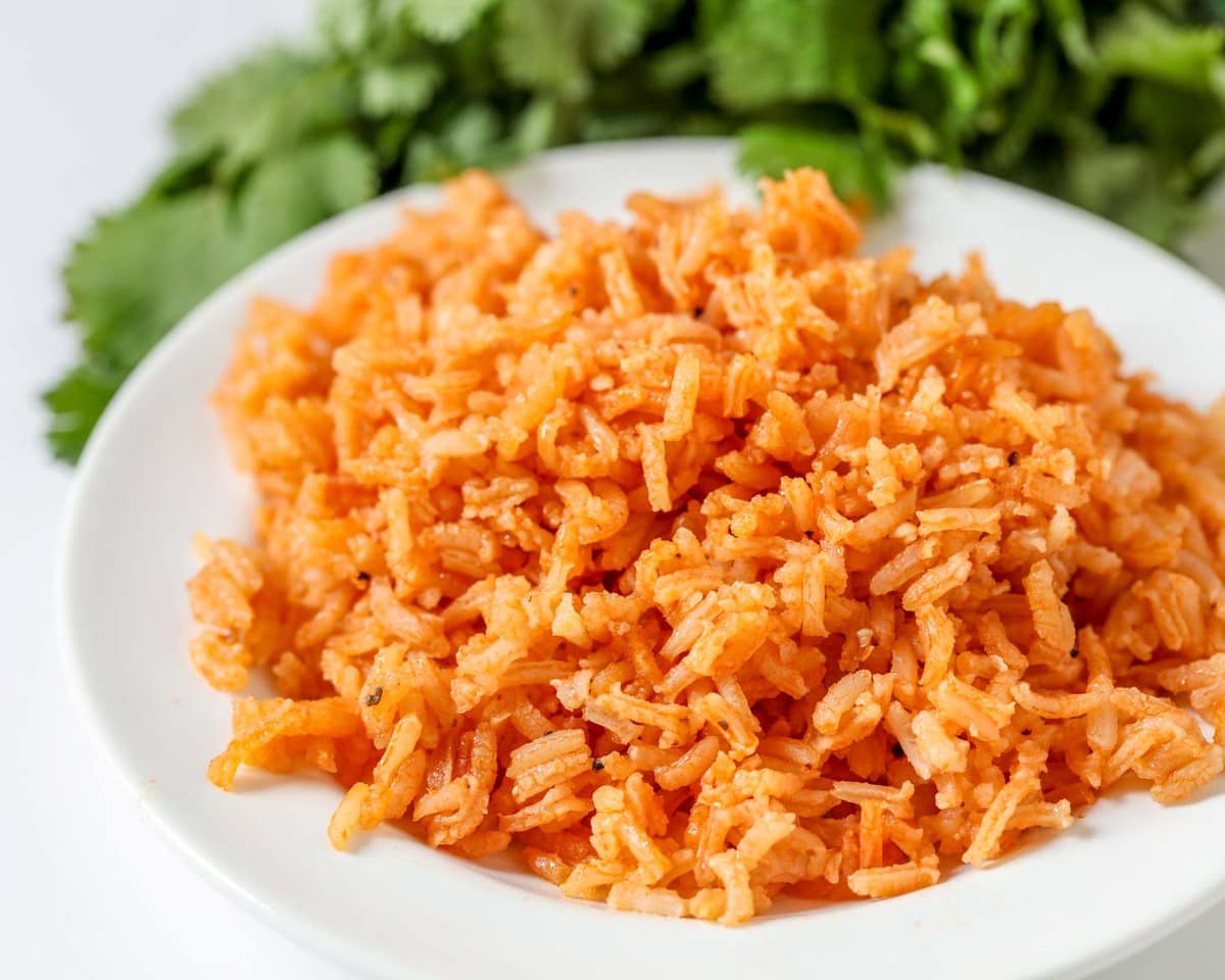 Restaurant-Style Spanish Rice (aka Mexican Rice) on plate
