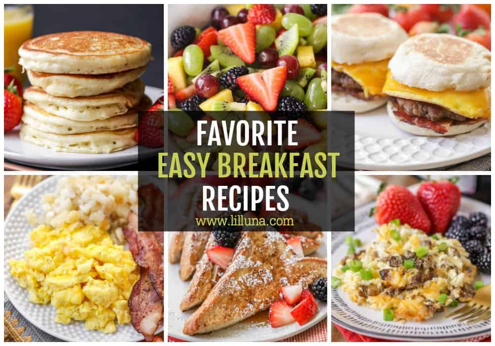 Collage of easy breakfast ideas.