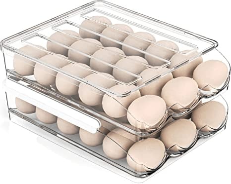厨房组织思路——两个堆叠的透明鸡蛋存储容器，可以放几个鸡蛋。